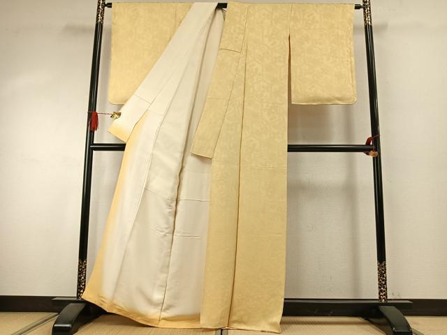 平和屋着物●上質な色無地　草花地紋　淡黄色　正絹　逸品　AABJ4190fy