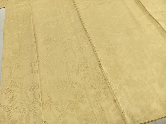 平和屋着物●上質な色無地　草花地紋　淡黄色　正絹　逸品　AABJ4190fy