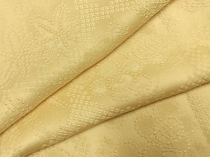 平和屋着物●上質な色無地　草花地紋　淡黄色　正絹　逸品　AABJ4190fy
