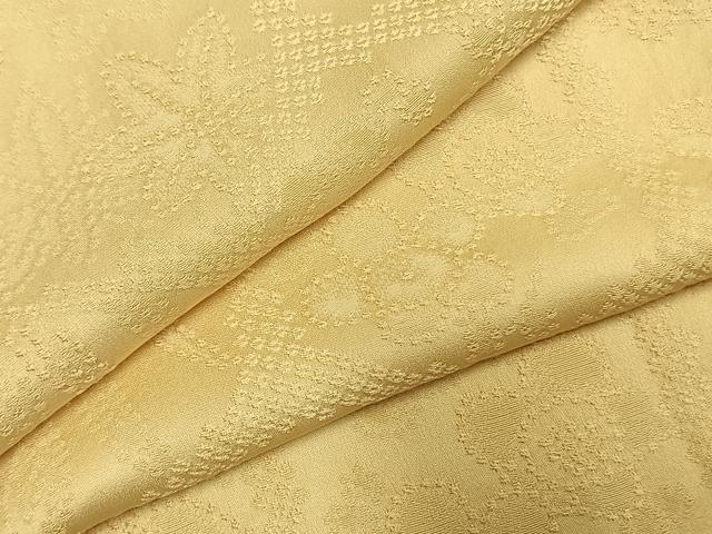 平和屋着物●上質な色無地　草花地紋　淡黄色　正絹　逸品　AABJ4190fy