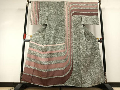 平和屋着物●訪問着　幾何学文様　たたき染め　金通し地　正絹　逸品　AABJ4192fy