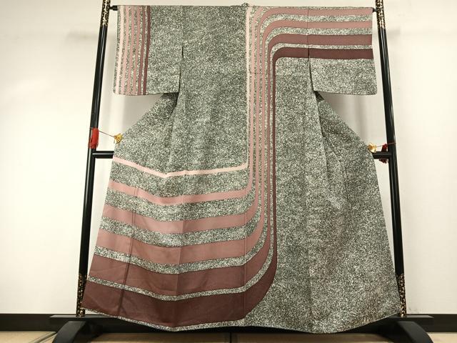 平和屋着物●訪問着　幾何学文様　たたき染め　金通し地　正絹　逸品　AABJ4192fy