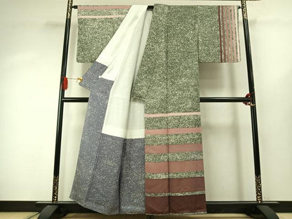 平和屋着物●訪問着　幾何学文様　たたき染め　金通し地　正絹　逸品　AABJ4192fy