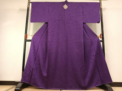 平和屋着物●上質な色無地　流水地紋　江戸紫色　正絹　逸品　未使用　AABJ4193fy
