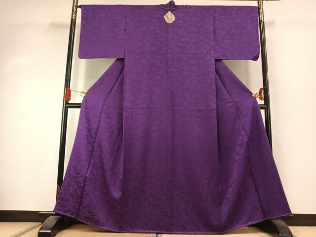 平和屋着物●上質な色無地　流水地紋　江戸紫色　正絹　逸品　未使用　AABJ4193fy