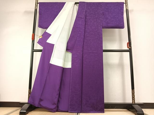 平和屋着物●上質な色無地　流水地紋　江戸紫色　正絹　逸品　未使用　AABJ4193fy