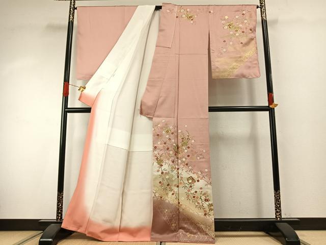 平和屋着物●訪問着　草花文　暈し染め　金彩　正絹　逸品　未使用　AABJ4195fy