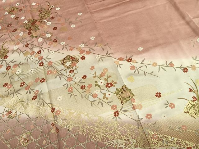 平和屋着物●訪問着　草花文　暈し染め　金彩　正絹　逸品　未使用　AABJ4195fy