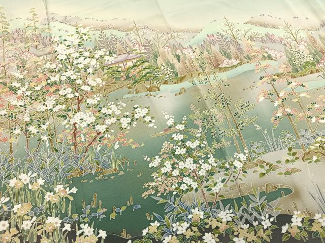 平和屋着物●訪問着　友禅　作家物　風景花文　暈し染め　正絹　逸品　AABJ4201fy