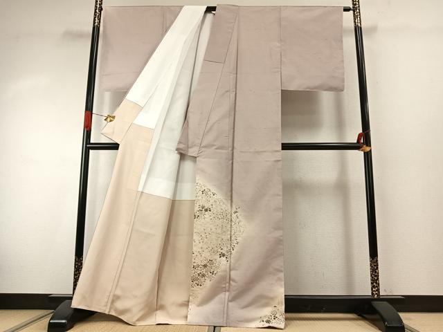 平和屋着物●石川県指定無形文化財　牛首紬　白山工房　手織り　訪問着　草花文　正絹　逸品　AABJ4202fy