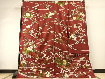 平和屋着物●豪華振袖　駒刺繍　草花文　金彩　上代28万円　仮絵羽　逸品　未使用　AABJ4203fy