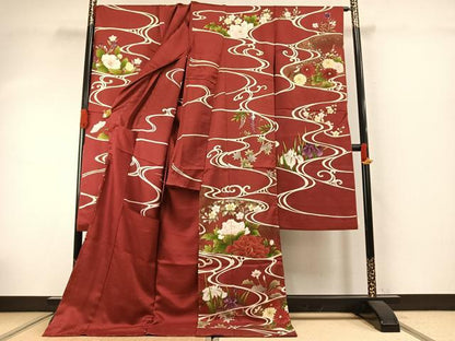 平和屋着物●豪華振袖　駒刺繍　草花文　金彩　上代28万円　仮絵羽　逸品　未使用　AABJ4203fy