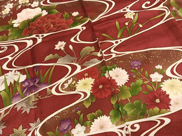平和屋着物●豪華振袖　駒刺繍　草花文　金彩　上代28万円　仮絵羽　逸品　未使用　AABJ4203fy