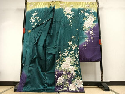 平和屋着物●豪華振袖　草花文　暈し染め　丹後ちりめん　仮絵羽　逸品　未使用　AABJ4204fy