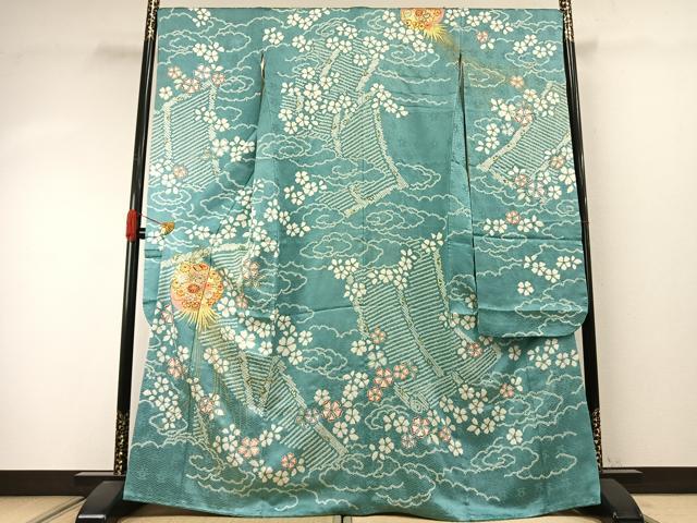 平和屋着物●創業460年・千總　振袖　駒刺繍　絞り　草花文　金彩　高島屋扱い　正絹　逸品　AABJ4205fy