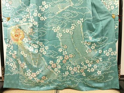 平和屋着物●創業460年・千總　振袖　駒刺繍　絞り　草花文　金彩　高島屋扱い　正絹　逸品　AABJ4205fy