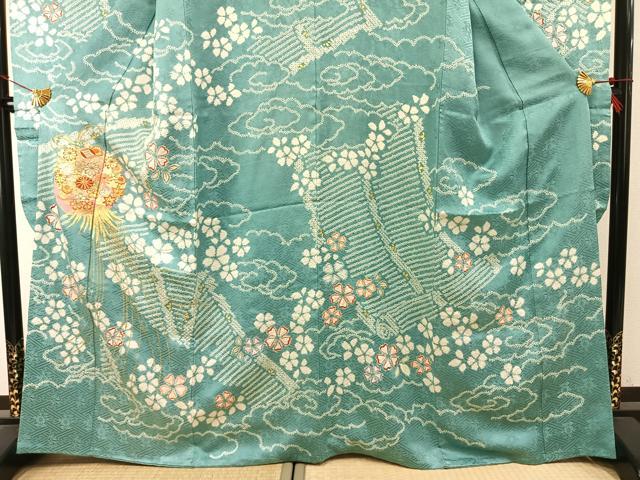 平和屋着物●創業460年・千總　振袖　駒刺繍　絞り　草花文　金彩　高島屋扱い　正絹　逸品　AABJ4205fy