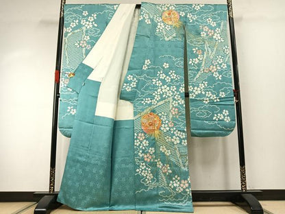 平和屋着物●創業460年・千總　振袖　駒刺繍　絞り　草花文　金彩　高島屋扱い　正絹　逸品　AABJ4205fy