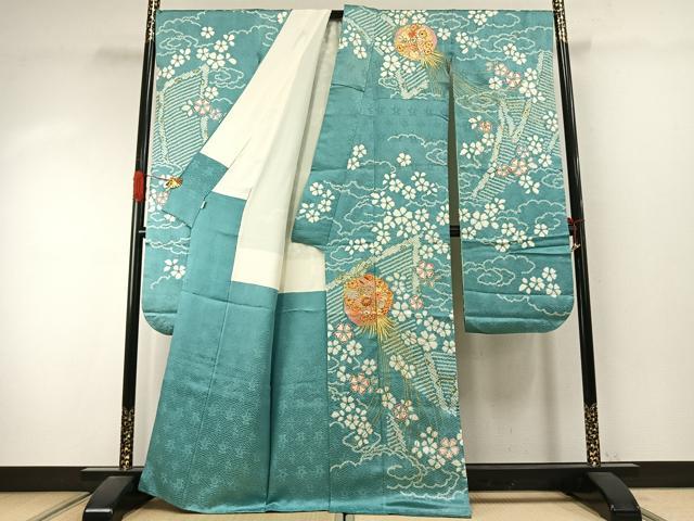 平和屋着物●創業460年・千總　振袖　駒刺繍　絞り　草花文　金彩　高島屋扱い　正絹　逸品　AABJ4205fy