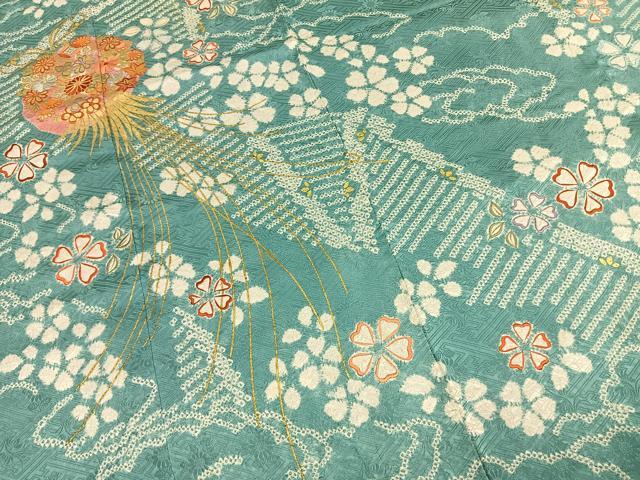 平和屋着物●創業460年・千總　振袖　駒刺繍　絞り　草花文　金彩　高島屋扱い　正絹　逸品　AABJ4205fy