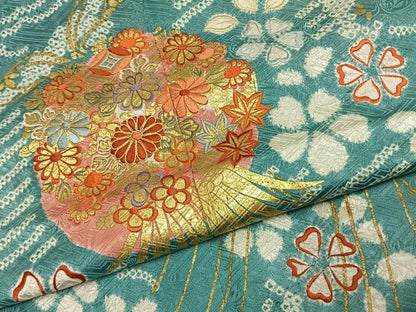 平和屋着物●創業460年・千總　振袖　駒刺繍　絞り　草花文　金彩　高島屋扱い　正絹　逸品　AABJ4205fy