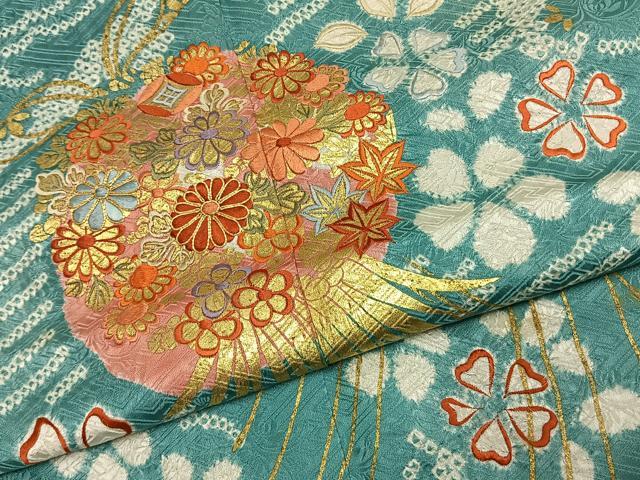 平和屋着物●創業460年・千總　振袖　駒刺繍　絞り　草花文　金彩　高島屋扱い　正絹　逸品　AABJ4205fy