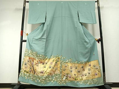 平和屋着物●松尾光琳　色留袖　駒刺繍　詩歌　枝花文　金彩　正絹　逸品　未使用　AABJ4206fy