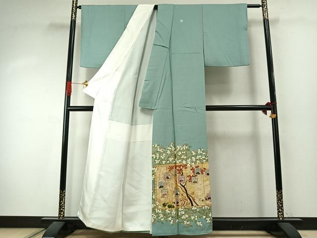 平和屋着物●松尾光琳　色留袖　駒刺繍　詩歌　枝花文　金彩　正絹　逸品　未使用　AABJ4206fy