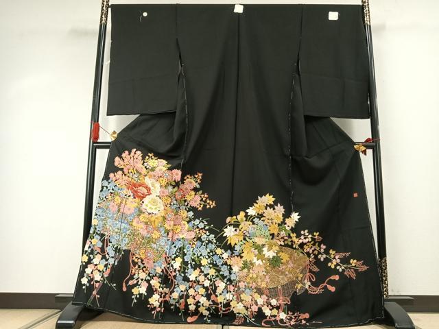 平和屋着物●本加賀友禅作家　矢田博　黒留袖　草花文　仮絵羽　正絹　逸品　未使用　AABJ4207fy
