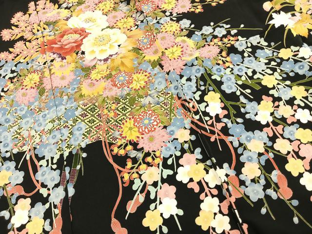 平和屋着物●本加賀友禅作家　矢田博　黒留袖　草花文　仮絵羽　正絹　逸品　未使用　AABJ4207fy