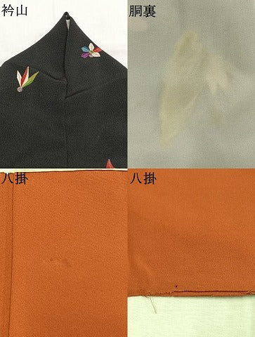 平和屋着物●上質な小紋　舞花文　黒地　金彩　鬼しぼ縮緬　正絹　逸品　AABJ4209fy