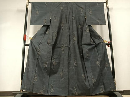 平和屋着物▼本場大島紬　草花文　正絹　逸品　AABJ4210fy