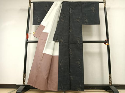 平和屋着物▼本場大島紬　草花文　正絹　逸品　AABJ4210fy