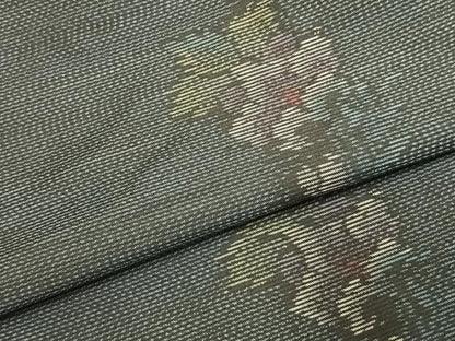 平和屋着物▼本場大島紬　草花文　正絹　逸品　AABJ4210fy