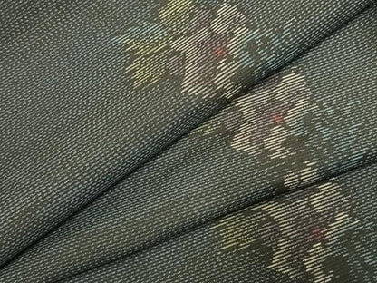 平和屋着物▼本場大島紬　草花文　正絹　逸品　AABJ4210fy