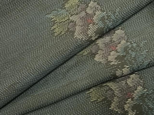 平和屋着物▼本場大島紬　草花文　正絹　逸品　AABJ4210fy