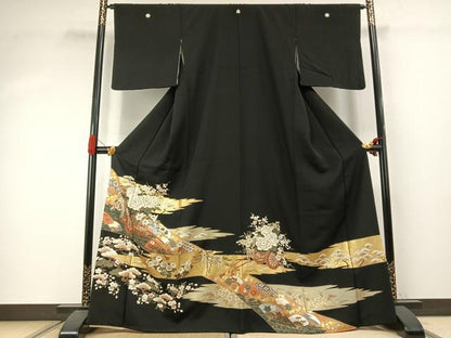 平和屋着物●豪華黒留袖　刺繍　扇面花文　金銀彩　ますいわ屋扱い　正絹　逸品　AABJ4216fy