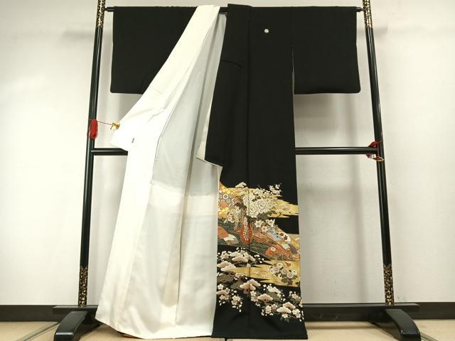 平和屋着物●豪華黒留袖　刺繍　扇面花文　金銀彩　ますいわ屋扱い　正絹　逸品　AABJ4216fy