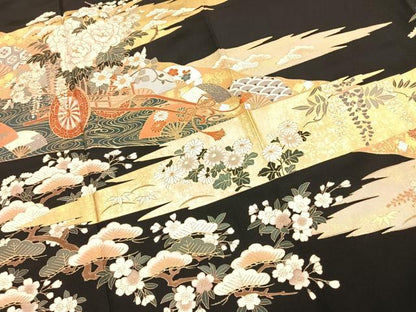 平和屋着物●豪華黒留袖　刺繍　扇面花文　金銀彩　ますいわ屋扱い　正絹　逸品　AABJ4216fy