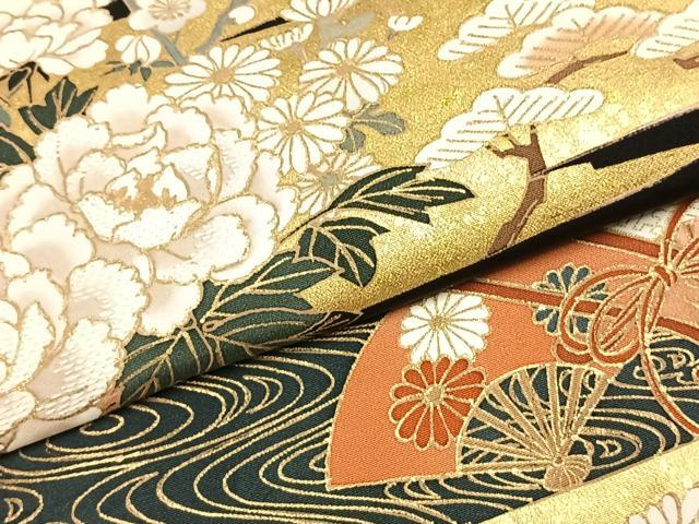 平和屋着物●豪華黒留袖　刺繍　扇面花文　金銀彩　ますいわ屋扱い　正絹　逸品　AABJ4216fy