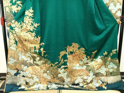 平和屋着物●豪華振袖　御所車扇面花文　金銀彩　銀通し地　正絹　逸品　AABJ4217fy