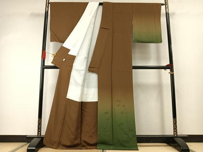 平和屋着物●訪問着　総刺繍　花鳥文　暈し染め　正絹　逸品　未使用　AABJ4218fy