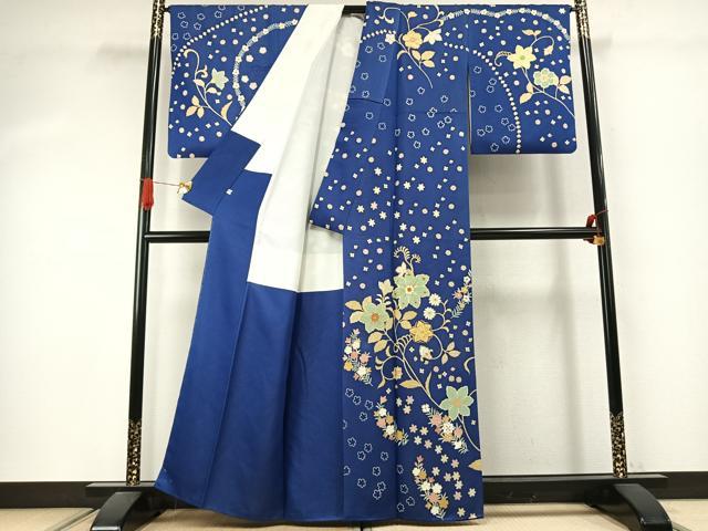 平和屋着物●訪問着　駒刺繍　草花文　金彩　銀通し地　正絹　逸品　AABJ4219fy