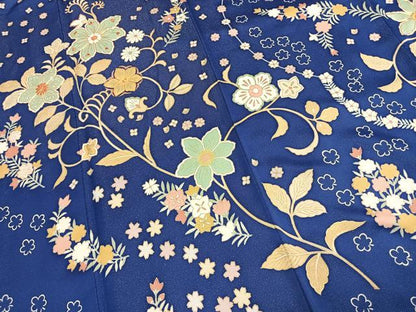 平和屋着物●訪問着　駒刺繍　草花文　金彩　銀通し地　正絹　逸品　AABJ4219fy