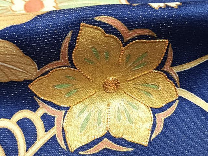 平和屋着物●訪問着　駒刺繍　草花文　金彩　銀通し地　正絹　逸品　AABJ4219fy