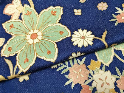 平和屋着物●訪問着　駒刺繍　草花文　金彩　銀通し地　正絹　逸品　AABJ4219fy