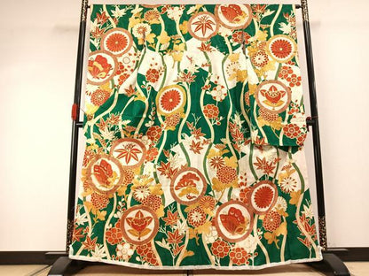 平和屋着物●豪華振袖　駒刺繍　花蝶文　金彩　正絹　逸品　AABJ4222fy