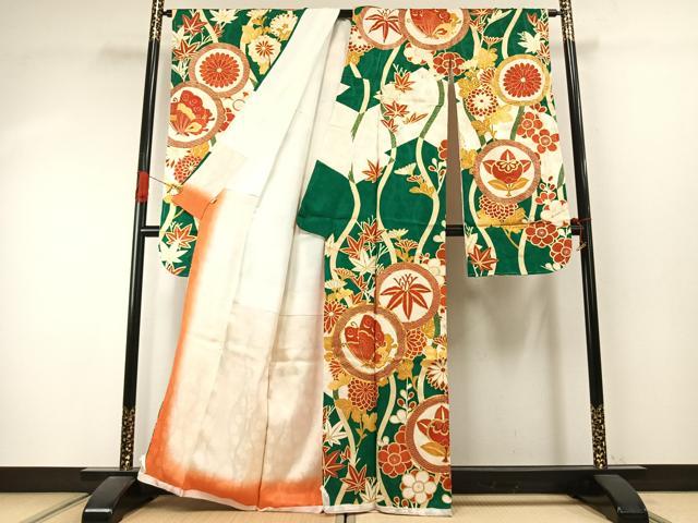 平和屋着物●豪華振袖　駒刺繍　花蝶文　金彩　正絹　逸品　AABJ4222fy