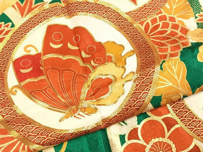 平和屋着物●豪華振袖　駒刺繍　花蝶文　金彩　正絹　逸品　AABJ4222fy