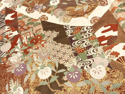 平和屋着物●豪華振袖　御所車花文　金彩　ますいわ屋扱い　正絹　逸品　AABJ4224fy